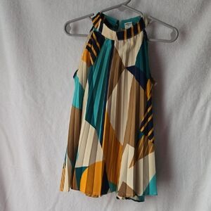 SHEIN Teal, Mustard & Cream Pleated Halter Skater Skirt